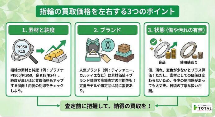 指輪の買取価格を左右する3つのポイント
