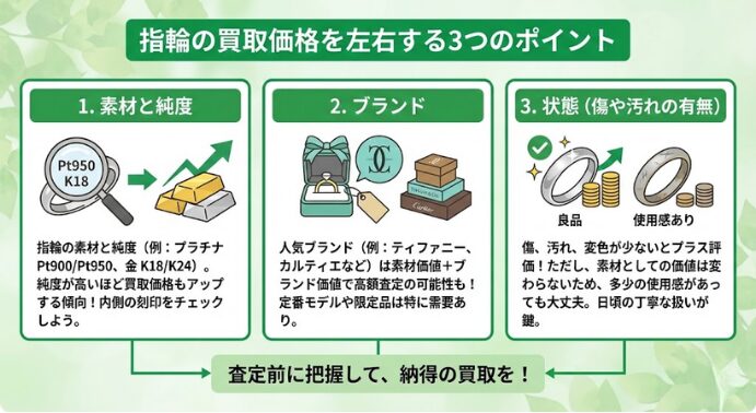 指輪の買取価格を左右する3つのポイント