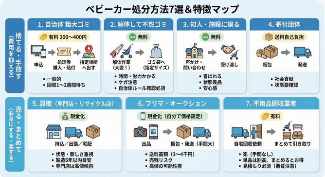 ベビーカーの処分方法7選【無料で手放す方法も紹介】