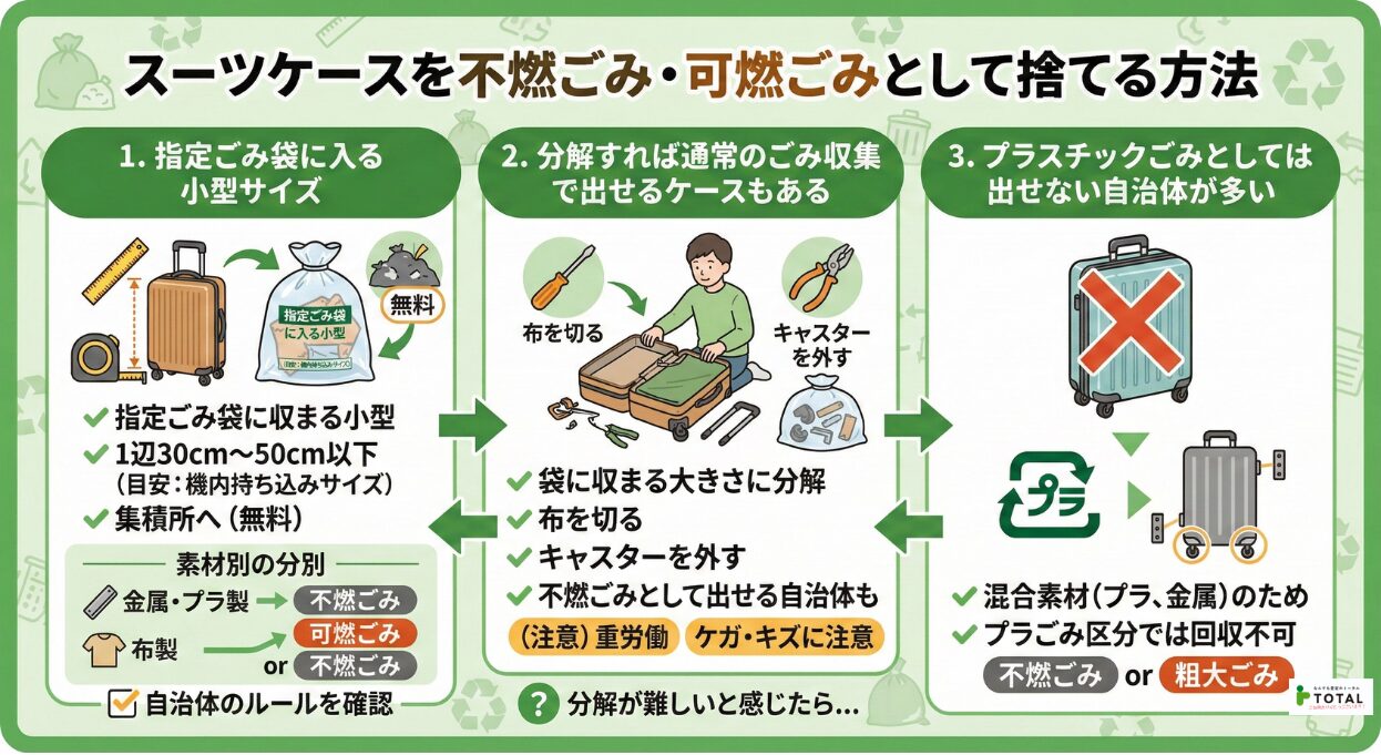 不燃ごみ・可燃ごみとしてスーツケースを捨てる方法
